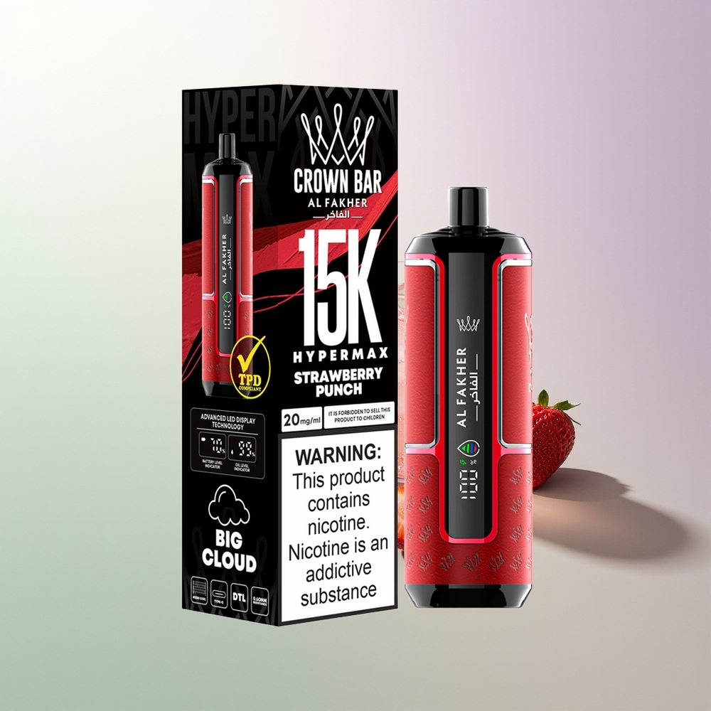 Al Fakher Crown Bar 15K Hypermax 22ml 600mAh Type-C DTL 6mg Kompaktan Prenosivi Jagoda Punch