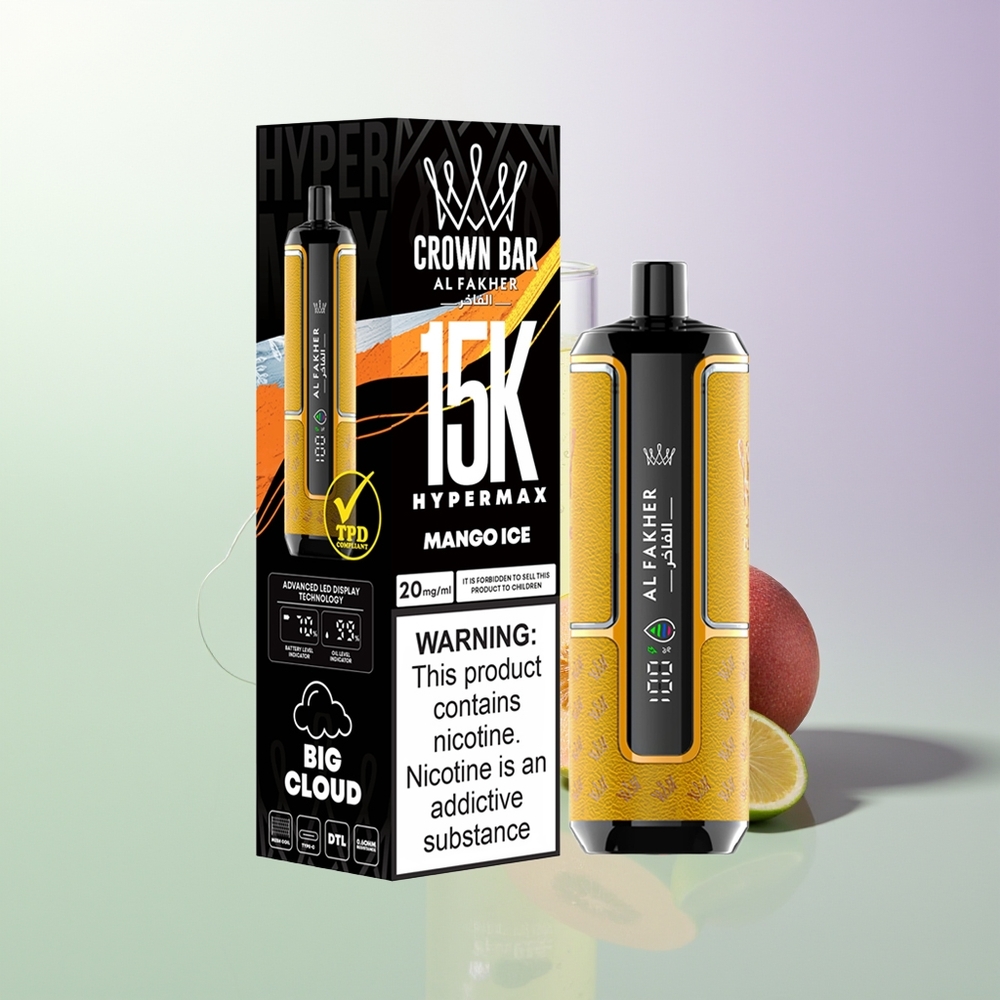 Al Fakher Crown Bar 15K Hypermax Baterija 600mAh Do 15.000 Puffova Dizajn Kompaktan Mango Led Srbija Dobavljači