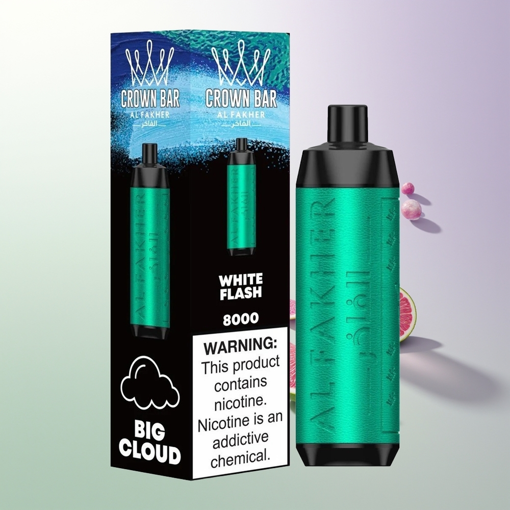 Al Fakher Crown Bar 8000 Crystal Jednokratna Vape 600mah 18ml 5mg 0.6 ohm Bela Munja