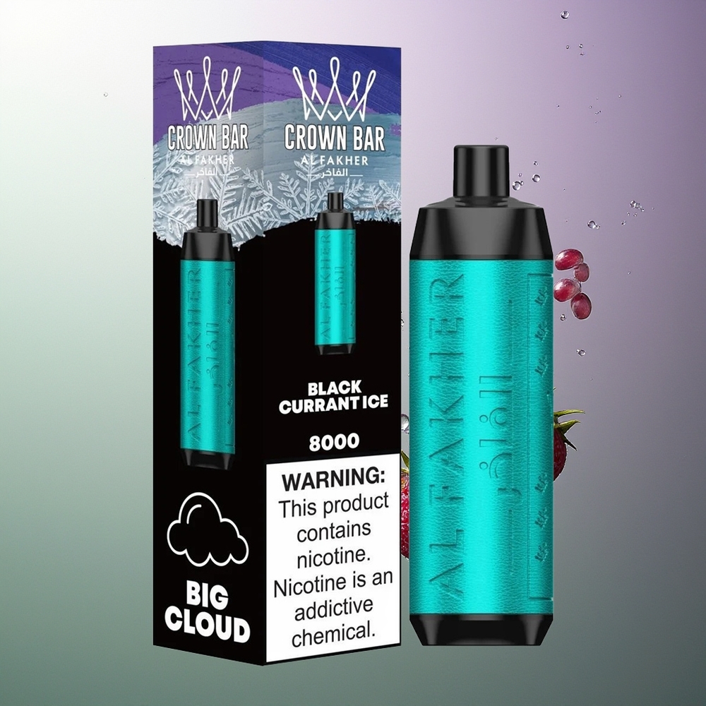 Al Fakher Crown Bar 8000 Crystal Jednokratna Vape Crna Ribizla Led 600mAh 18ml 5mg 0.6ohm