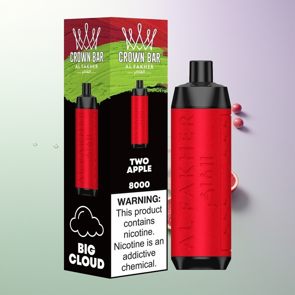 Al Fakher Crown Bar 8000 Crystal Jednokratna Vape Dve Jabuke (600mAh, 18ml, 5mg, 0.6ohm, 8000 Pufova, USB Type-C)