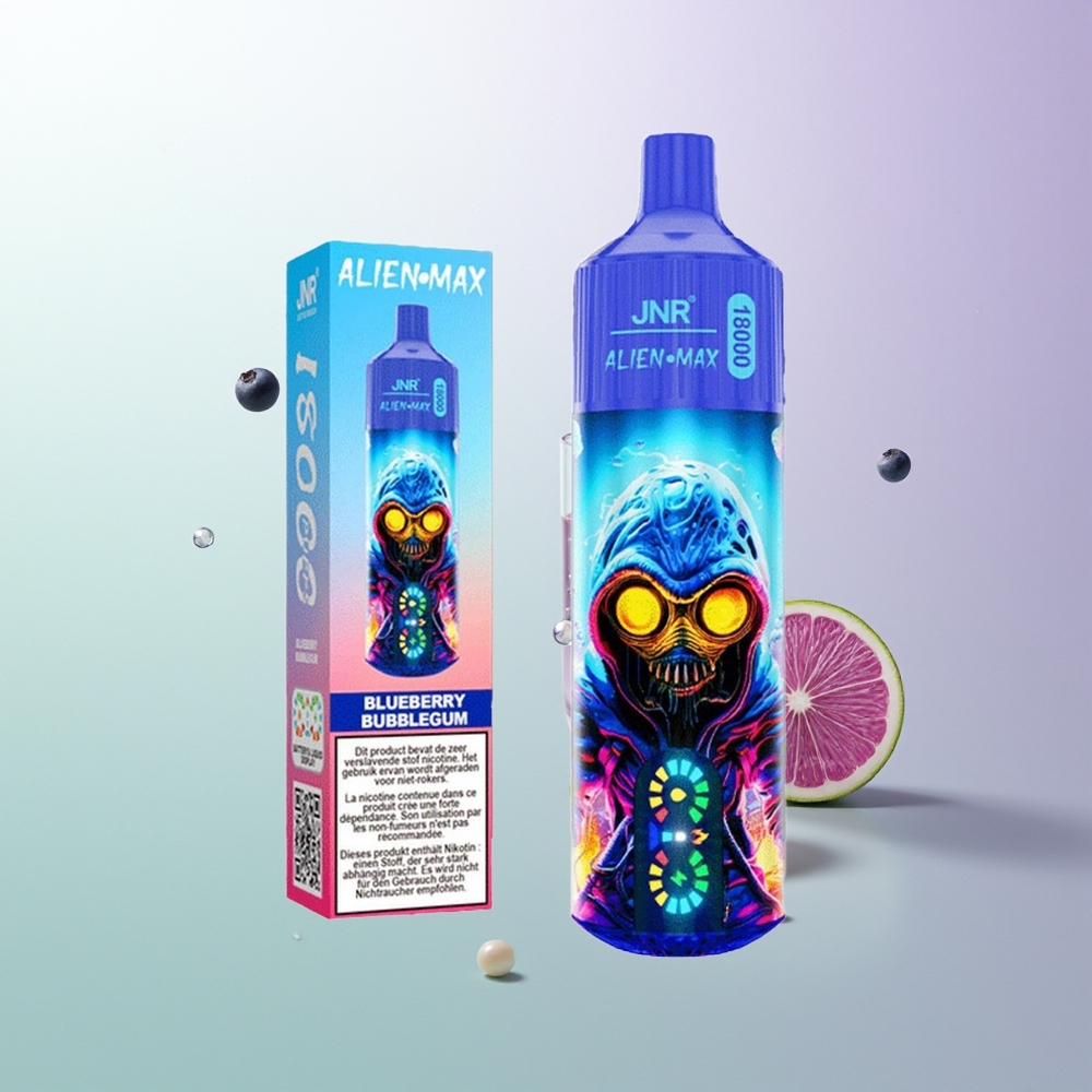 JNR Alien Max 18000 Puffs Dual Mesh Duo Core LED Tip 850mAh 28ml Plava Bobica Bubblegum