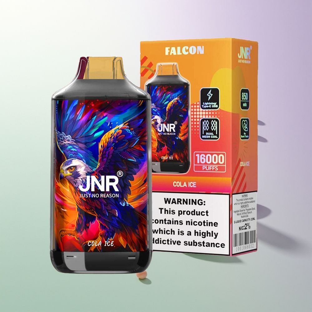 JNR Falcon 16000 Puffs 850mAh 22ml Dual Mesh Coil Type C LED Display 0% 2% Kola Led