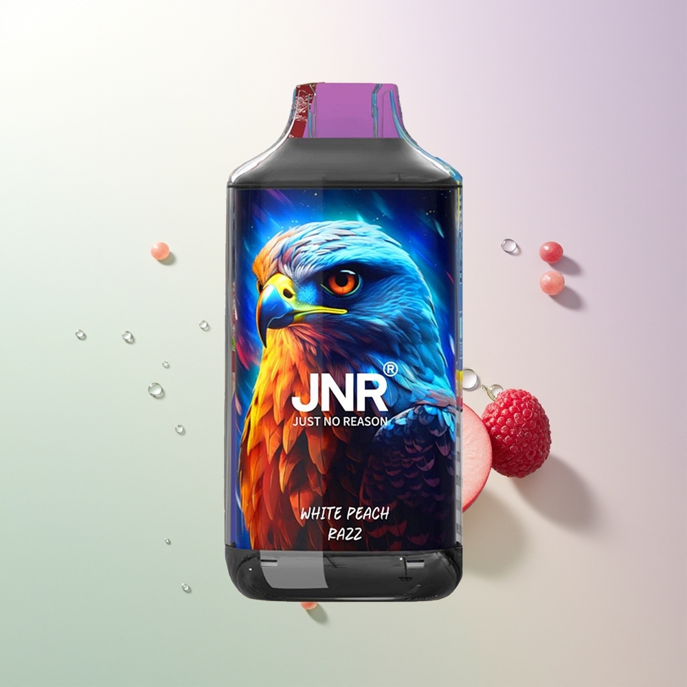 JNR Falcon 16000 Puffs 850mAh 22ml Dual Mesh Coil Type C & Lightning Smart LED Display 0%2% Bela Breskva Malina