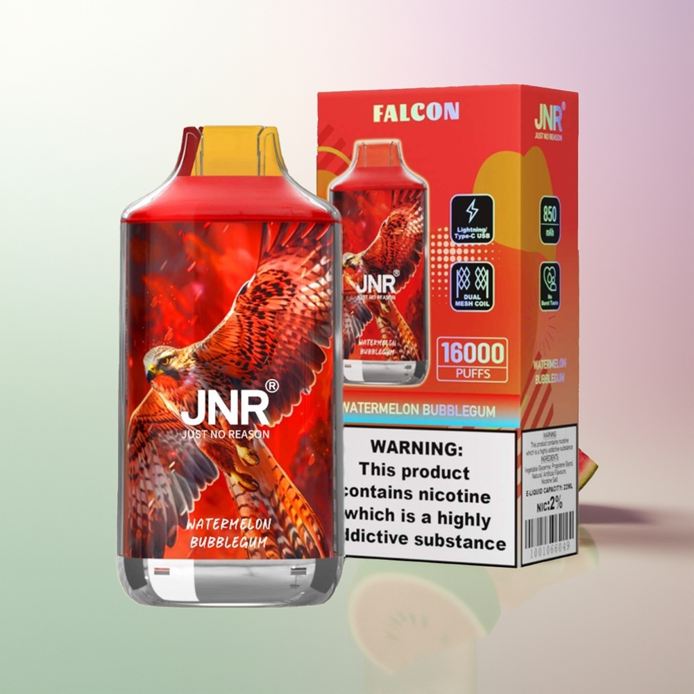 JNR Falcon 16000 Puffs 850mAh 22ml Dual Mesh Coil Type C & Lightning Smart LED Display 0% 2% Lubenica Žvakaća Guma