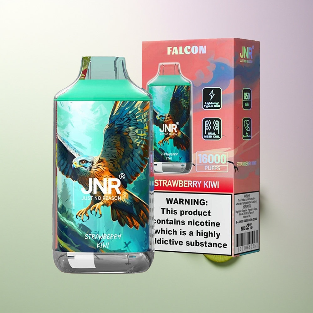 JNR Falcon 16000 Puffs Dual Mesh Coil 850mAh Type C & LED Display 0% 2% Jagoda Kivi