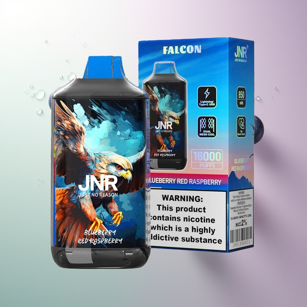 JNR Falcon 16000 Pufova 850mAh 22ml Dual Mesh Coil Type C & Lightning Smart LED Display 0% 2% Borovnica Crvena Malina