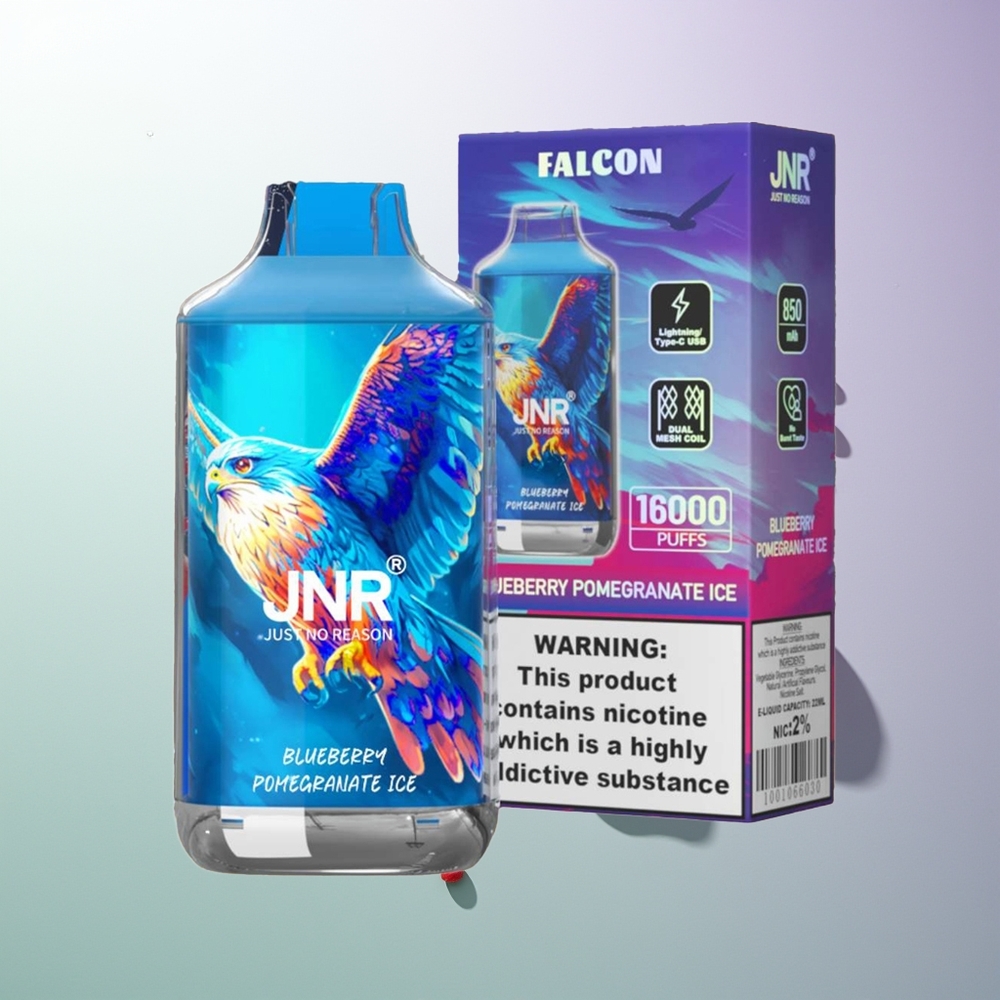 JNR Falcon 16000 Pufova 850mAh 22ml Dual Mesh Coil Type C & Lightning Smart LED Display 0% 2% Borovnica Narandža Led