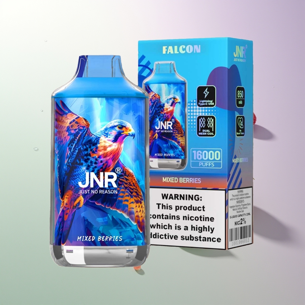 JNR Falcon 16000 Pufova 850mAh 22ml Dual Mesh Coil Type C & Lightning Smart LED Display 0% 2% Mešane Bobice
