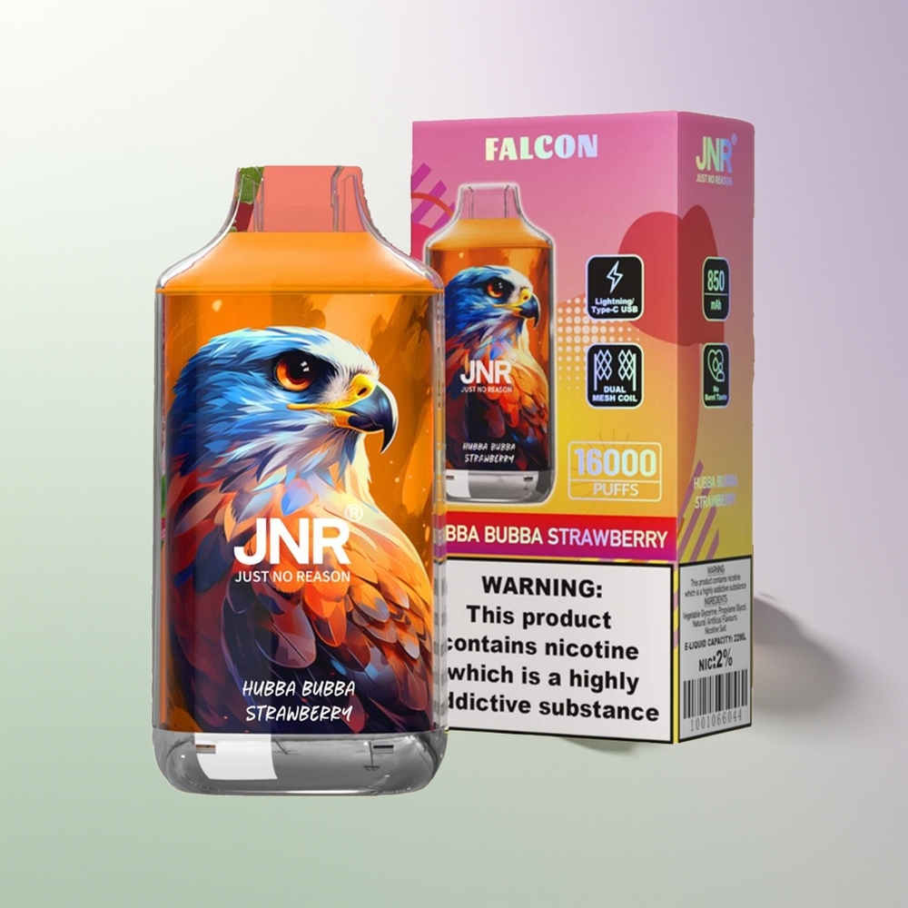 JNR Falcon 16000 Pufova Dual Mesh Coil 850mAh 22ml Tip C & Munja Pametni LED Ekran 0% 2% Hubba Bubba Jagoda