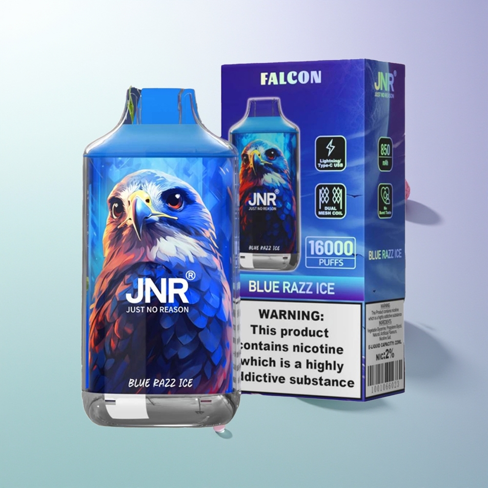 JNR Falcon 16000 Pufova Dual Mesh Coil, 850mAh, 22ml, Tip C & Munja, Smart LED, 0%,2% Plava Malina Led Srpski Dobavljači