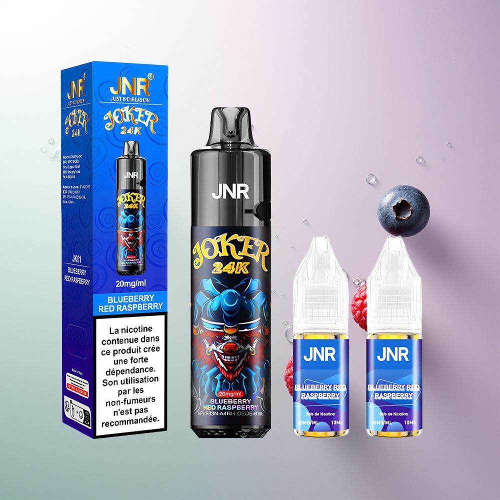 JNR Joker 24K Pufova Jednokratna Vape 2+10ml Punjenje Vidljivi Nivo Tekućine 800mAh Baterija Tip-C Punjenje Borovnica Crvena Malina