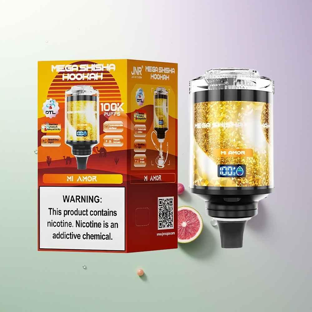 JNR Mega Shisha Hookah 100K 60ml 2200mAh Tip-C Interaktivni Pametni Ekran Podesivi Protok Vazduha 2% Nikotina Mi Amor