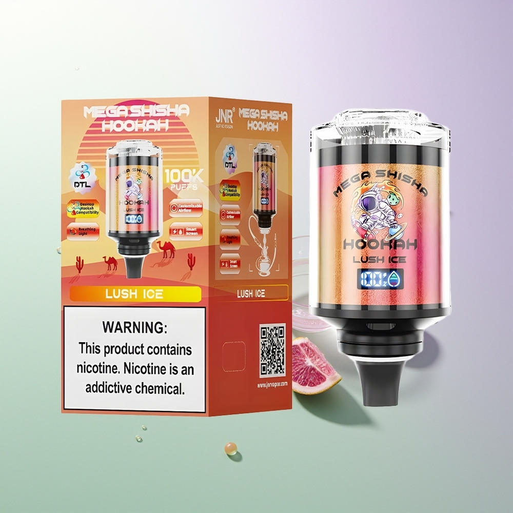 JNR Mega Shisha Hookah 100K Breathe Light Interactive Smart Screen Podesivi Protok Vazduha 2% Nikotina Lush Ice (Sočni Led)
