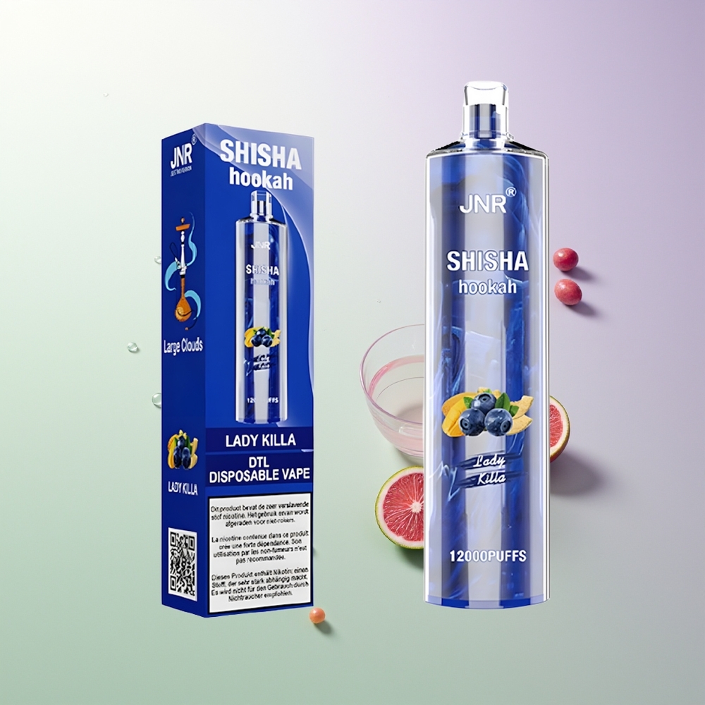JNR Shisha Hookah 12000 Pufova 750mAh 24ml 0.6 Ohm Mesh Coil Type-C Lady Killa