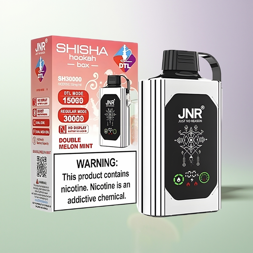 JNR Shisha Hookah Box 20500 Puffs HD Display 1000mAh 25ml Dual Mesh Coil Type-C Quick Charge 0%2%5% Дуња Нана
