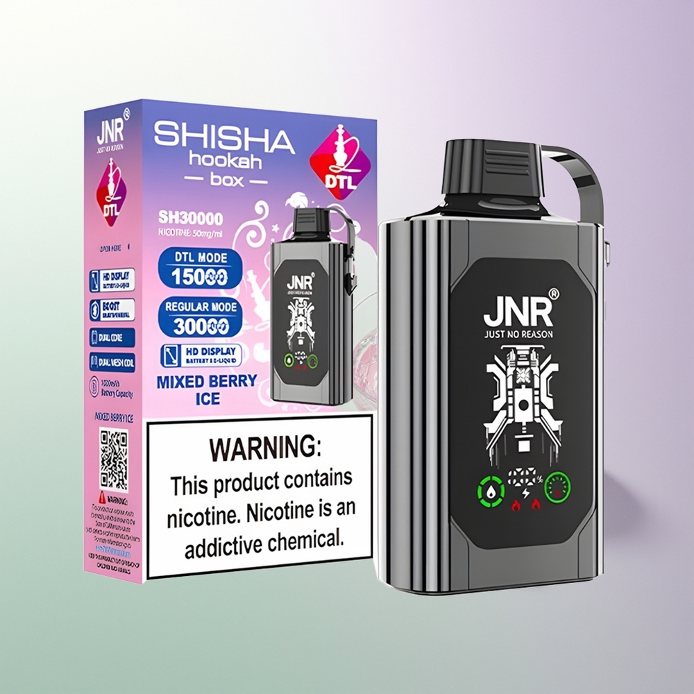 JNR Shisha Hookah Box 20500 Puffs HD Display 1000mAh Type-C Quick Charge Dual Mesh Coil Dual Core 25ml 0%2%5% Mešano Jagoda Led