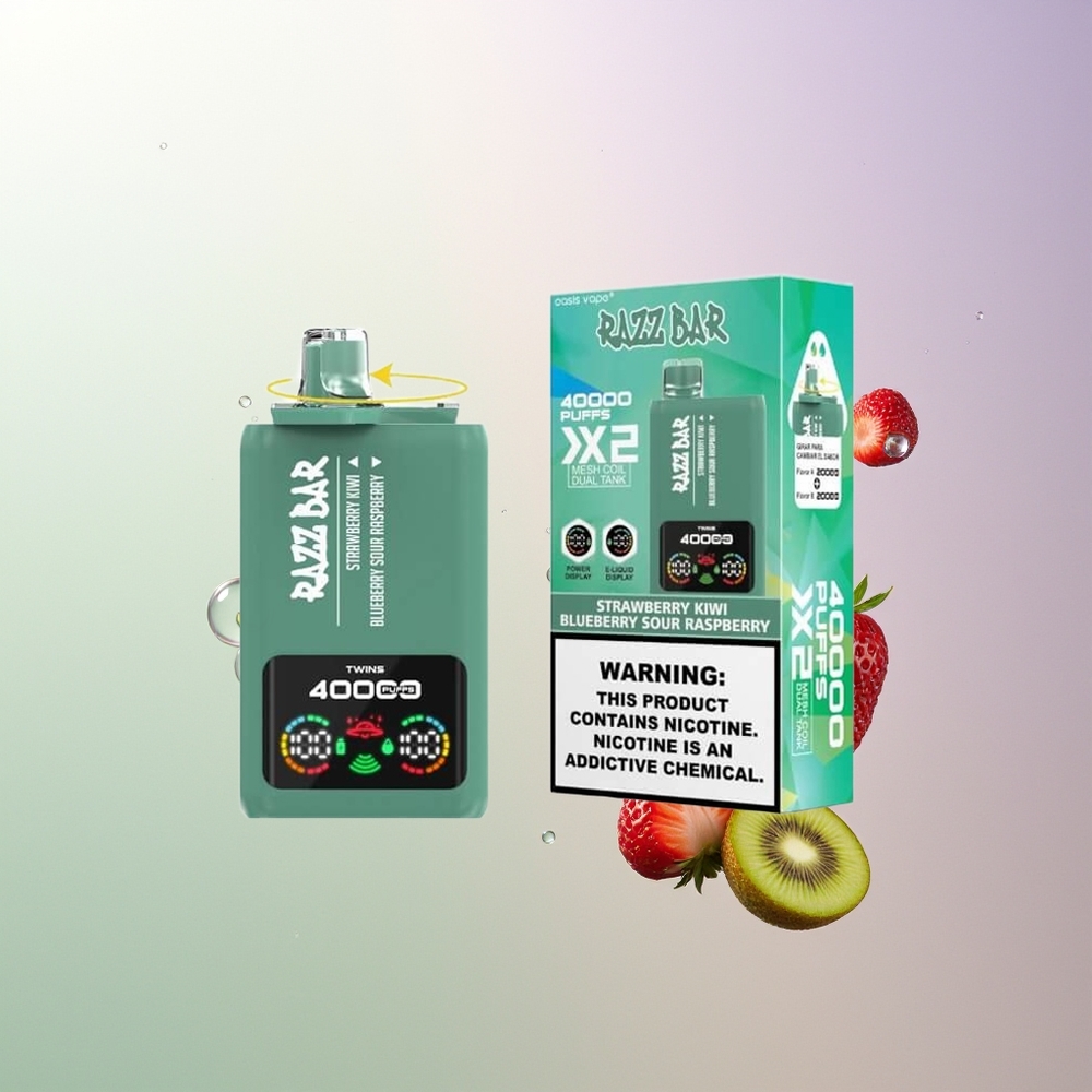Razz Bar 40000 Puffs Power Screen Display 1.0Ohm 2 Mesh Coil Jagoda Kivi - Borovnica Kisela Malina