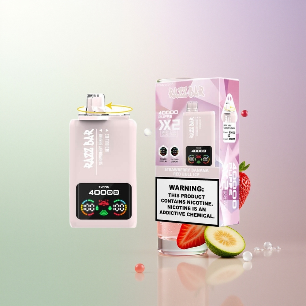 Razz Bar 40000 Pufova Displej Ekran 1.0Ohm 2 Mesh Coil 650 Mah Type-C Port 2% 5% Nikotina Jagoda Banana - Crveni Bik Ice Srpski Distributeri
