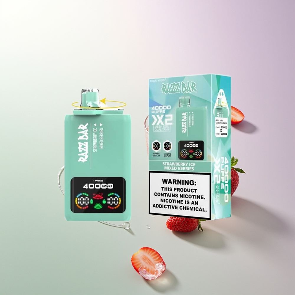 Razz Bar 40000 Pufova Ekran Snage 1.0Ohm 2 Mesh Coil 650 Mah Type-C Port 2% 5% Nikotina Jagoda Led - Mešano Voće Srbija Distributeri