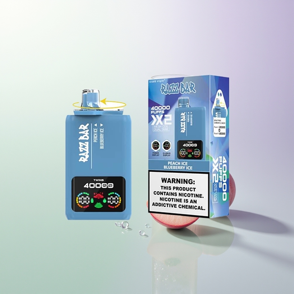 Razz Bar 40000 Pufova Power Screen Display 1.0Ohm 2 Mesh Coil 650 Mah Type-C Port 2% 5% Nikotina Breskva Led - Borovnica Led