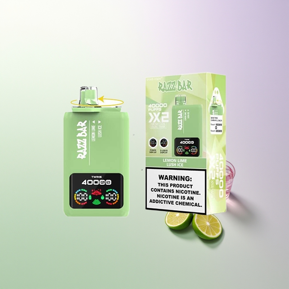 Razz Bar 40000 Pufova Power Screen Display 1.0Ohm 2 Mesh Coil 650 Mah Type-C Port Limun Lajm - Lush Ice