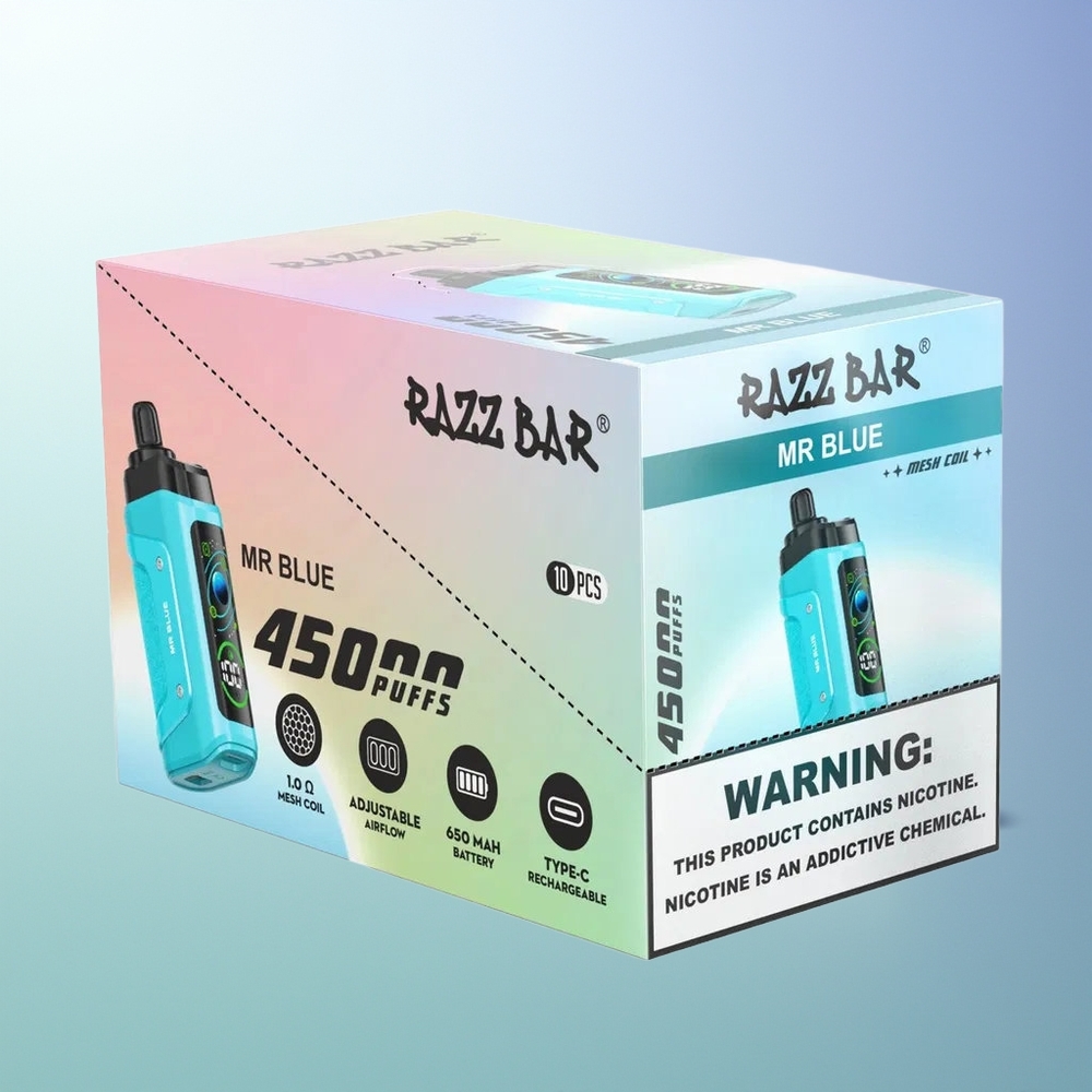 Razz Bar 45000 Pufova 1.0 Ohm Mesh Coil Tip C Punjenje 20 mg/ml Nikotina Gospodin Plavi