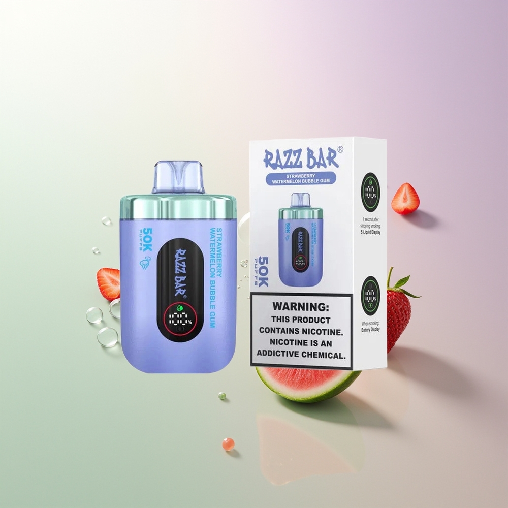 Razz Bar 50K Puffs 1.0 Ohm Mesh 650mAh Type-C 2% Nikotina Jagoda Lubenica Balon Žvaka