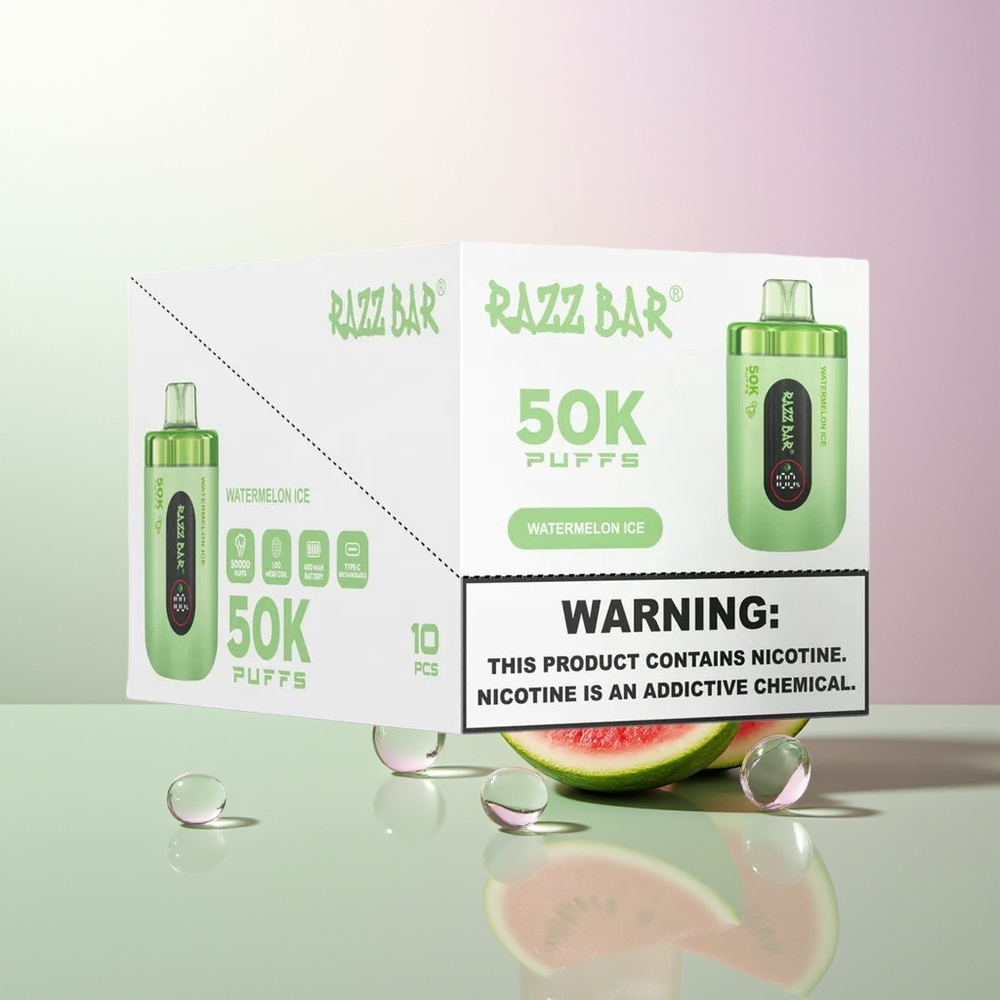 Razz Bar 50K Puffs 1.0 Ohm Mesh 650mAh Type-C 2% Nikotina Lubenica Led