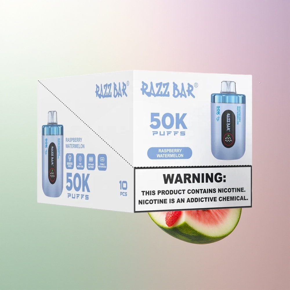 Razz Bar 50K Puffs 1.0 Ohm Mesh 650mAh Type-C 2% Nikotina Malina Lubenica