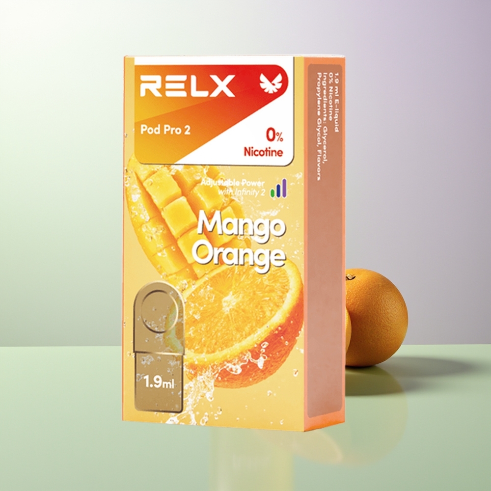 RELX Pod Pro 2 600 Pufova 1.9ml 3 Režima Napona (Eko Mod 5.5W, Glatki Mod 6.5W, Pojačani Mod 8W) 3 Pakovanja Mango Narandža