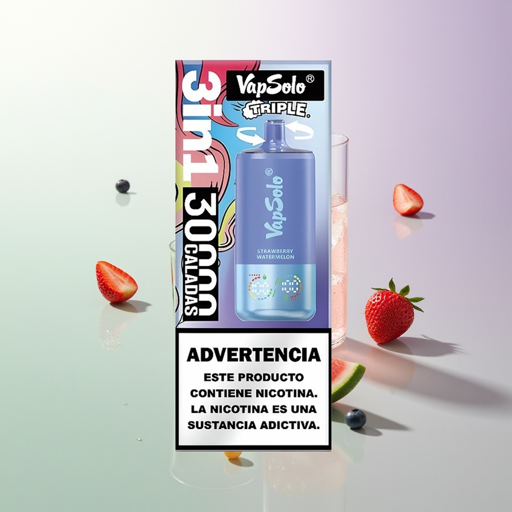VapSolo Triple 30000 Puffs 40ml 3 Oil Tank Type-C Jagoda Lubenica & Borovnica Led