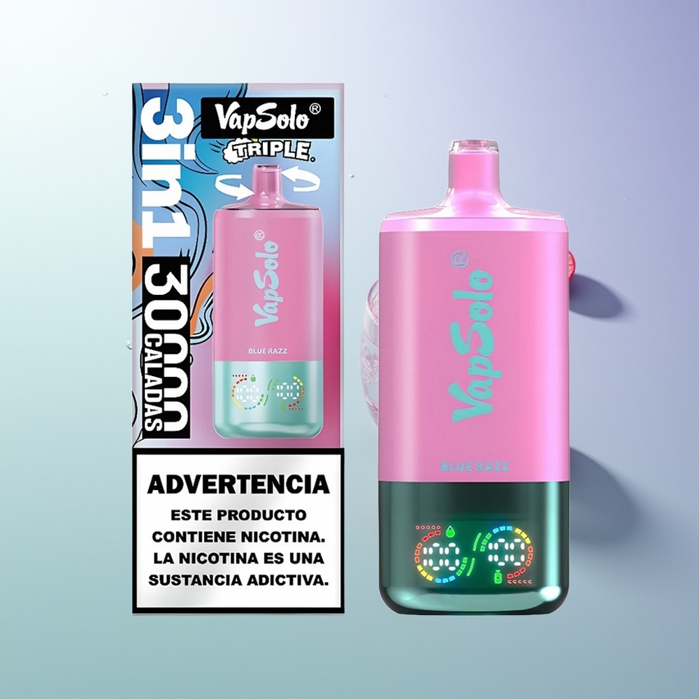 VapSolo Triple 30000 Puffs 40ml 3 Rezervoara Tip-C Plava Malina