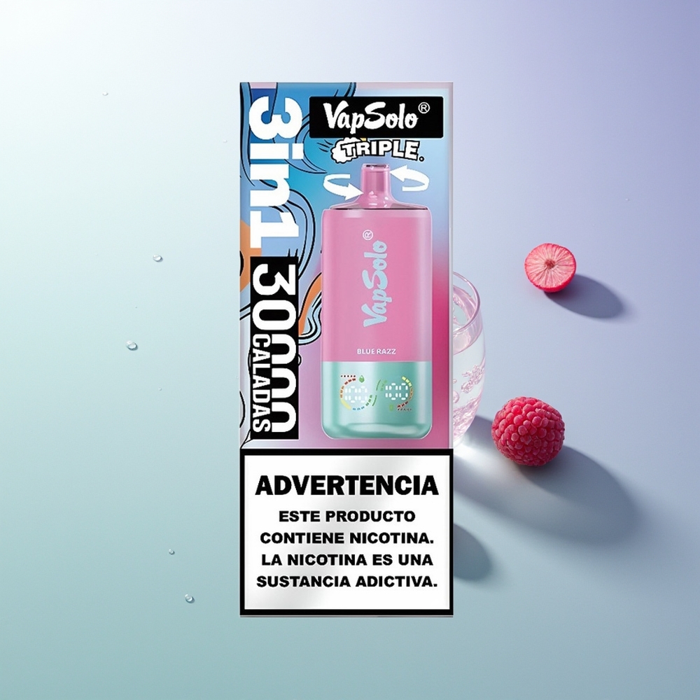 VapSolo Triple 30000 Puffs 40ml 3 Rezervoara Tip-C Plava Malina