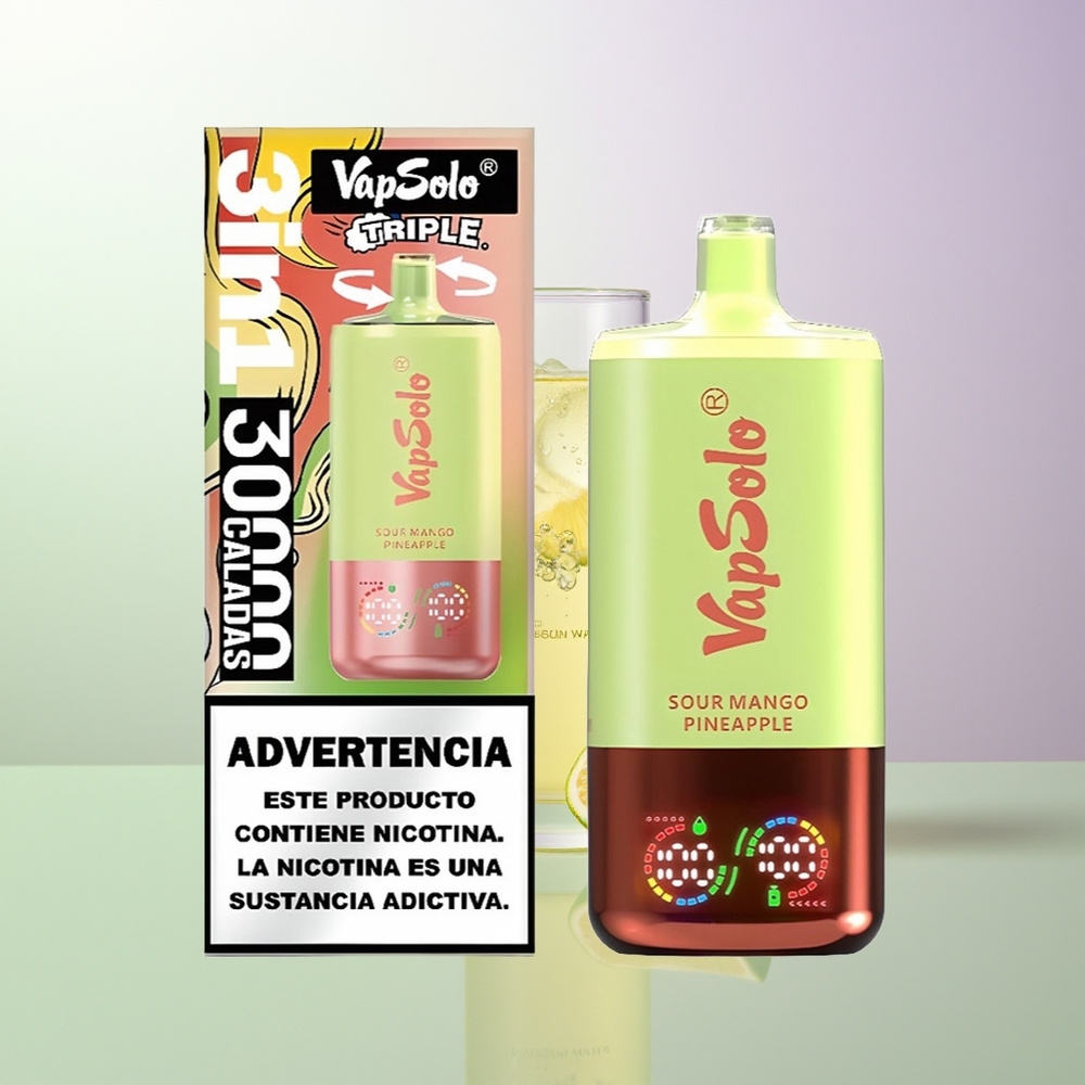 VapSolo Triple 30000 Puffs 40ml 3 Rezervoara Type-C Kisela Mango Ananas