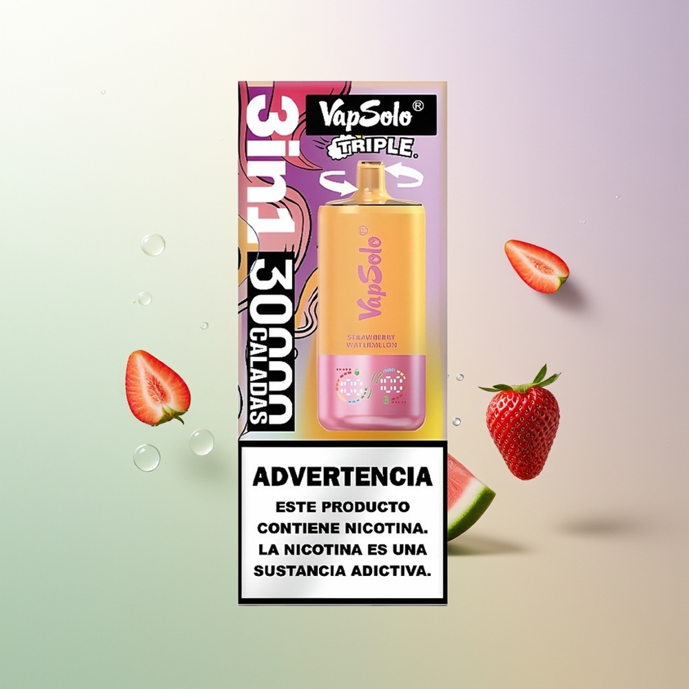 VapSolo Triple 30000 Puffs 40ml Type-C Jagoda Lubenica & Breskva