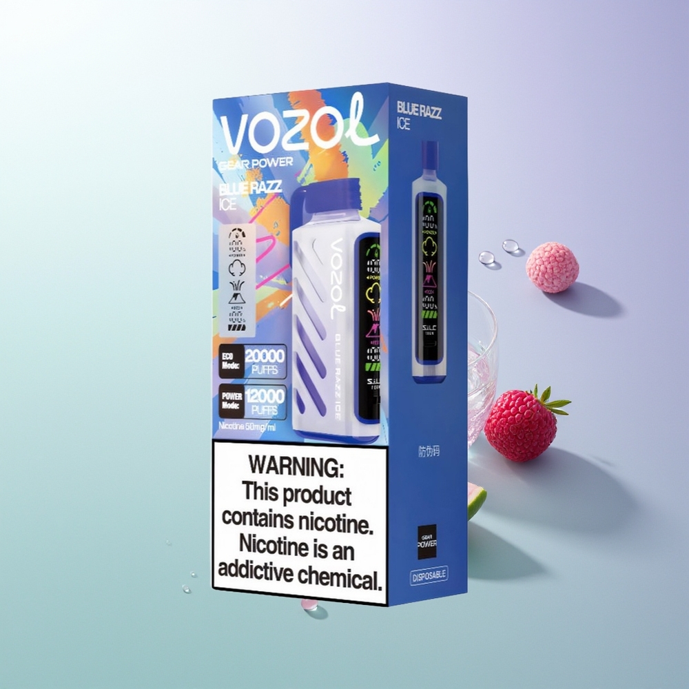 VOZOL Gear Power 20000 Puffs S.i.L.C. Tech Dual Mesh Coil 20mL 5% Plavi Malina Led Srpski Distributeri