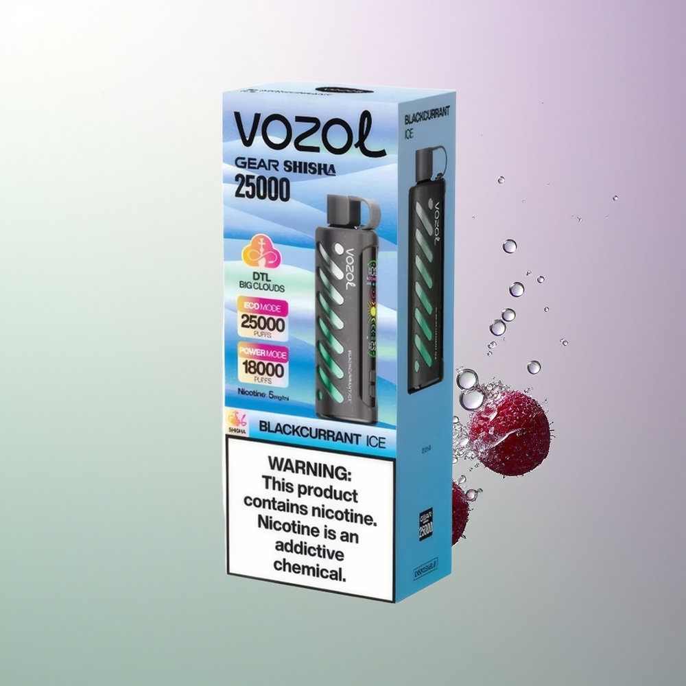 VOZOL Gear Shisha 25000 Puffova Dual Mesh Dual Modes S.i.L.C Tech 1000mAh 5mg/ml Ribizla Led