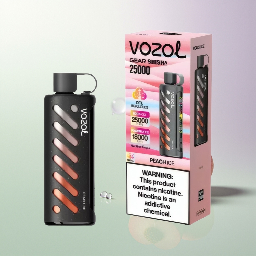 VOZOL Gear Shisha 25000 Pufova Dual Mesh Dual Modes S.i.L.C Tech 1000mAh 5mg/ml Breskva Led