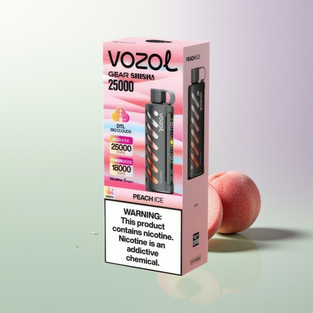 VOZOL Gear Shisha 25000 Pufova Dual Mesh Dual Modes S.i.L.C Tech 1000mAh 5mg/ml Breskva Led